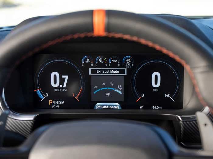 The 12-inch digital gauge cluster features Raptor-specific animations and graphics.