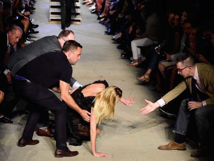 Stairs proved to be quite tricky for models at the Givenchy Spring 2016 show.