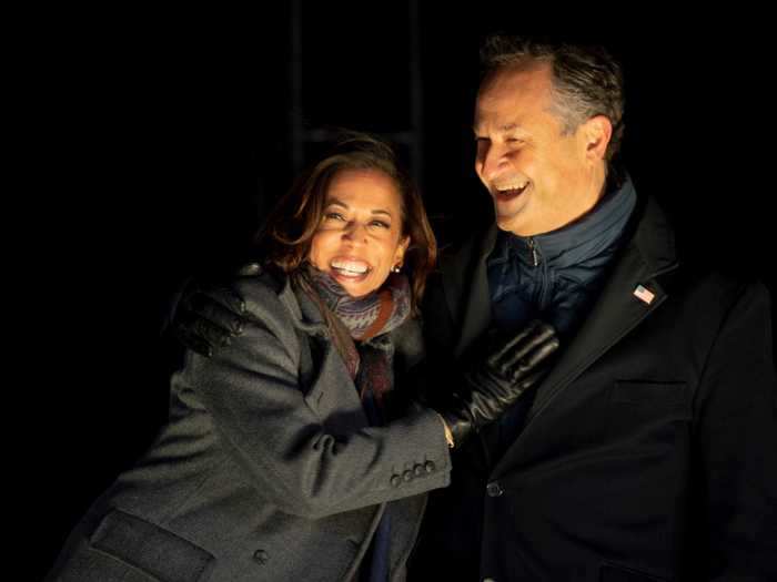 The night before the election, Harris and Emhoff bundled up for a drive-in rally in Philadelphia, Pennsylvania.