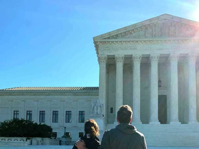 The day after Ruth Bader Ginsburg died in September 2020, Harris and Emhoff stopped outside the Supreme Court building for a moment of reflection.