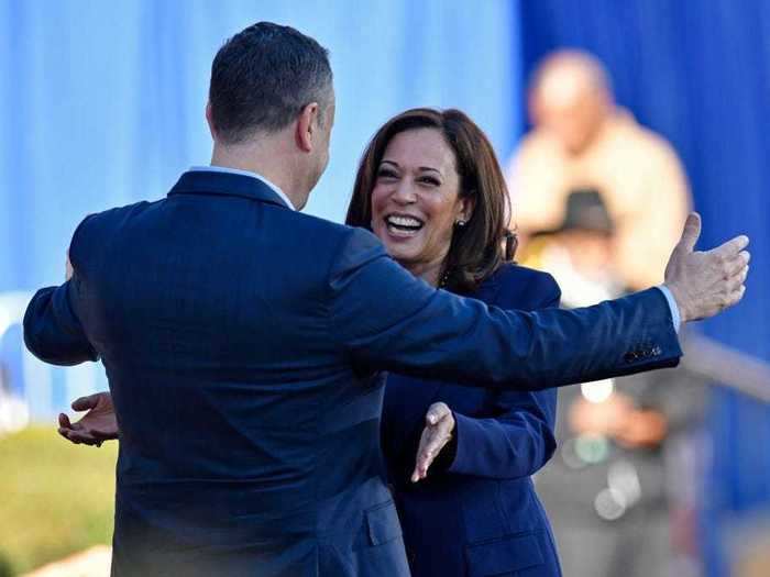 Emhoff enveloped Harris in a hug after she announced her campaign for president in January 2019.