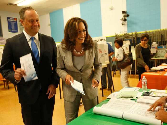 Harris and Emhoff were giddy as they cast their votes to elect Harris to the Senate in 2016.