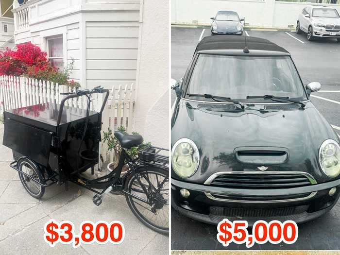 It took Skipper three weeks to trade the bike food cart for a convertible Mini Cooper worth $5,000.