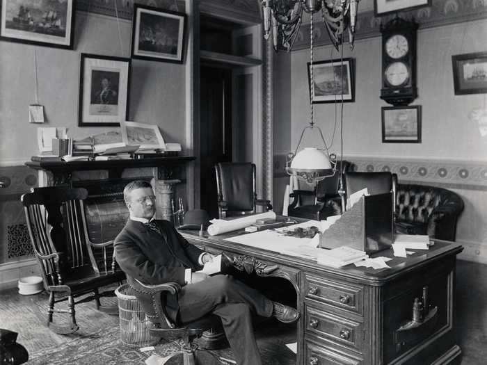 The desk inside was first used by President Theodore Roosevelt in 1902.