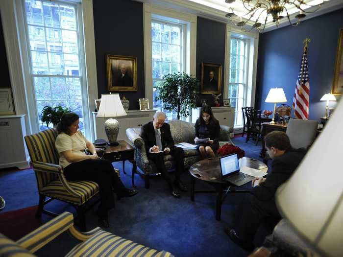 When Joe Biden served as vice president under President Barack Obama, the walls were painted blue to match the carpet.