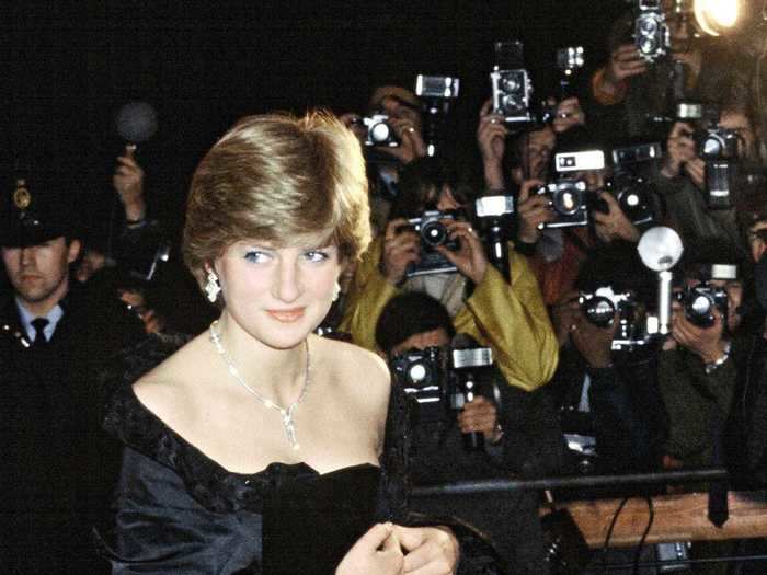 Diana broke royal protocol by wearing a strapless black dress to her first official royal engagement with Prince Charles in March 1981.