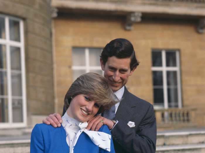 Prince Charles and Diana Spencer announced their engagement on February 24, 1981.  Diana wore a blue skirt suit from London department store Harrods for the official photocall.