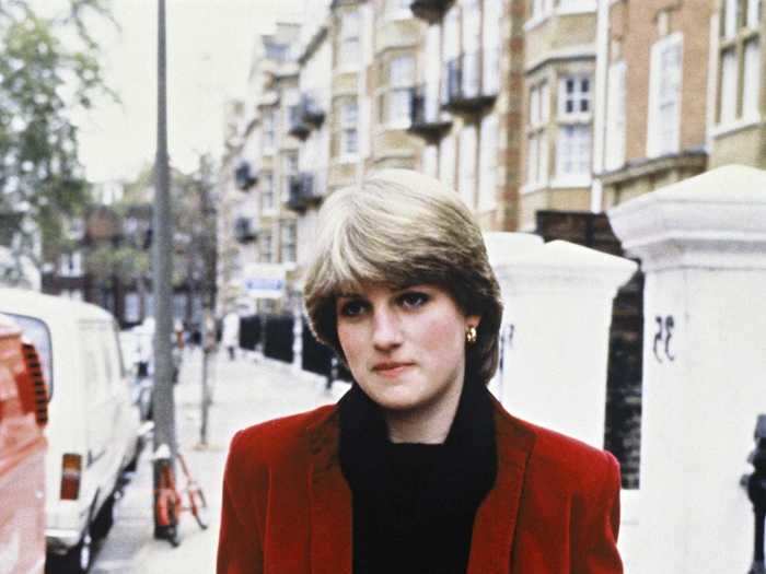 The future princess looked smart in a red jacket and matching handbag outside her apartment in London in January 1981.