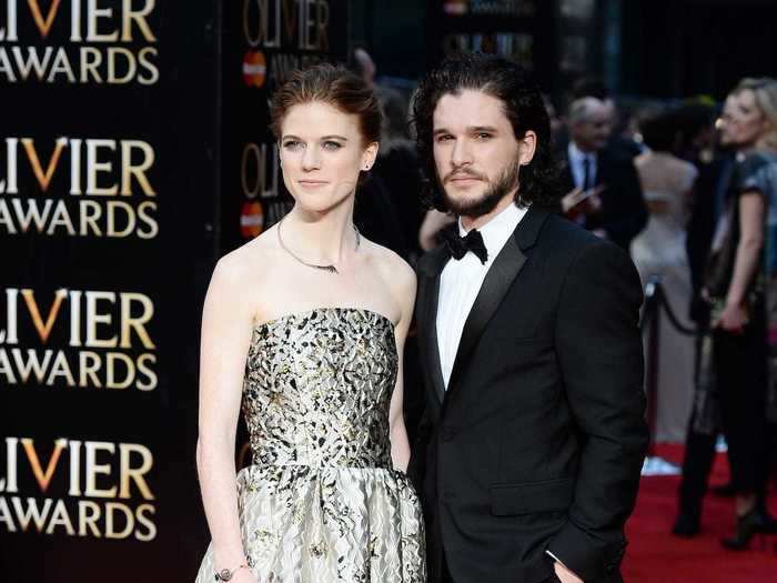 Rose Leslie and Kit Harrington wore elegant ensembles to confirm their relationship at the 2016 Olivier Awards.