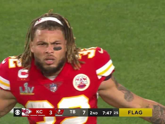 It looked for a moment like the Chiefs had a huge momentum-changing play as Tyrann Mathieu picked off a tipped pass, but it was called back for a defensive holding penalty. The