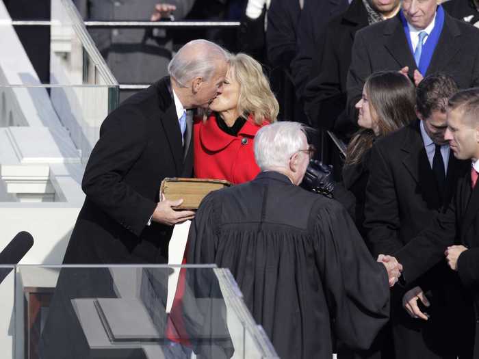 Joe and Jill kissed after he took the oath of office and became vice president of the United States in January 2009.