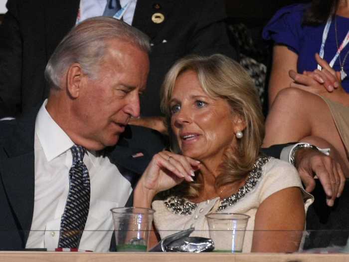 Joe put an arm around Jill as they chatted on the first night of the 2008 Democratic National Convention.