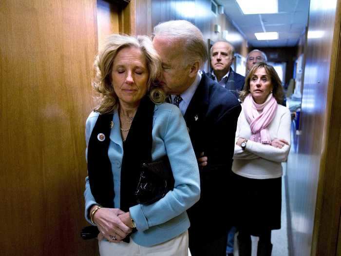 The Bidens shared a sweet moment in a hallway before the Iowa caucuses in January 2008.