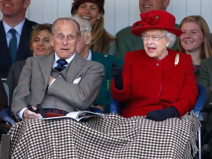 Queen Elizabeth and Prince Philip shared a blanket at the Braemar Gathering in Scotland in 2015.