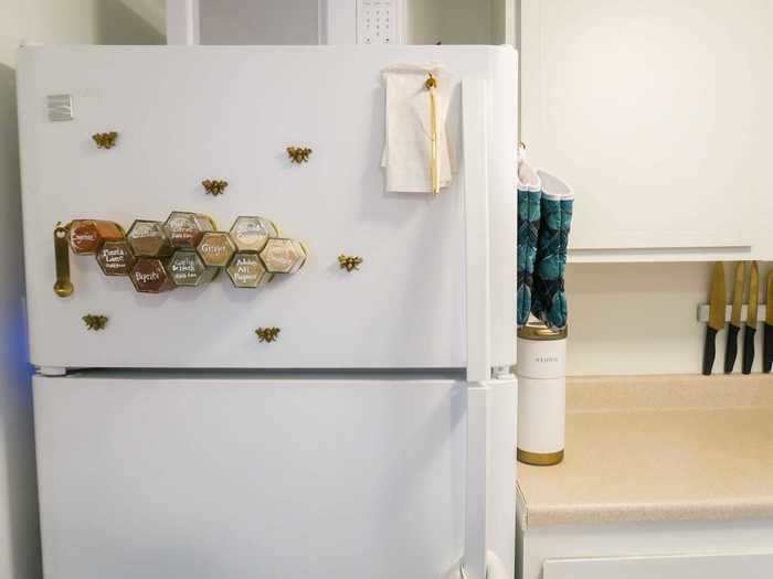 Abraham also created a magnetic spice rack that lives on her fridge to save space.