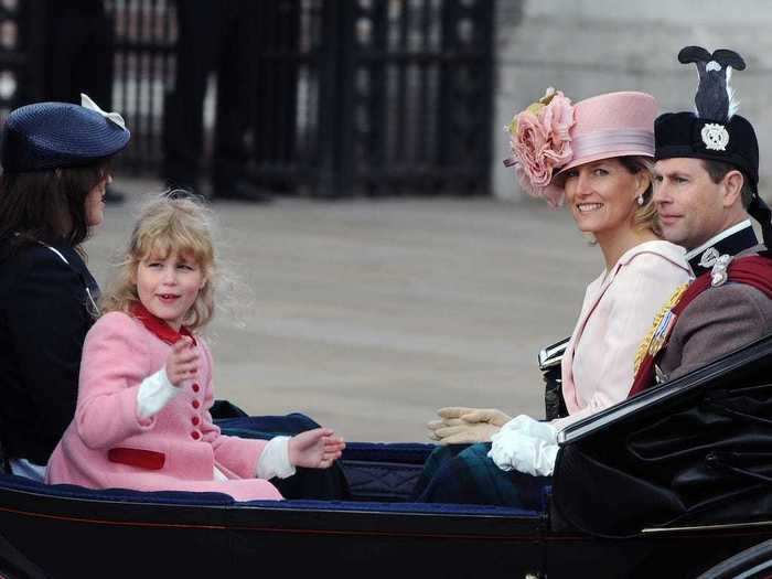 2003: Prince Edward, Earl of Wessex and Sophie, Countess of Wessex welcomed their daughter, Lady Louise Windsor, on November 8. Here she is with both her parents and Princess Eugenie at the Trooping the Colour Ceremony in 2011.