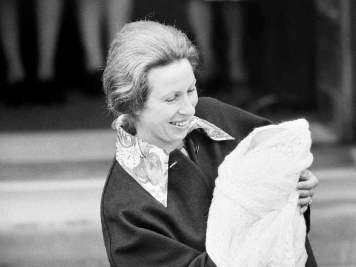 1981: Her daughter, Zara Tindall, was born on May 15. This photo was taken outside St Mary