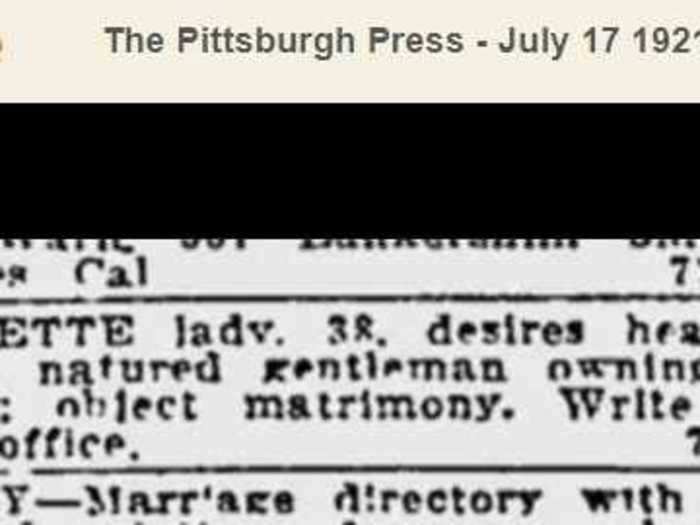 July 17, 1921: Women also made specific requests in their ads, like for a "good-natured gentleman owning automobile."