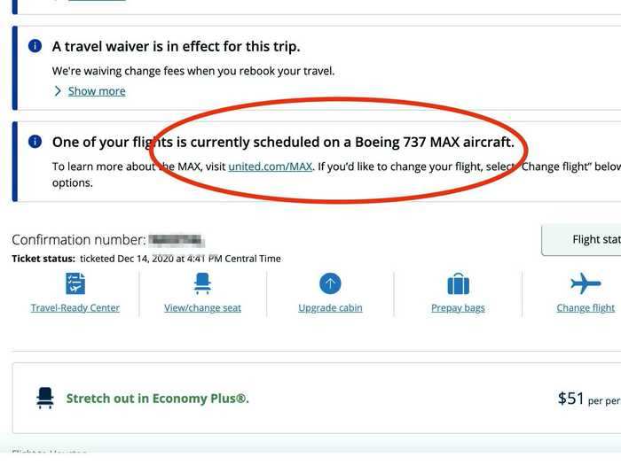 At booking, a warning popped up that I would be traveling on a Boeing 737 Max.