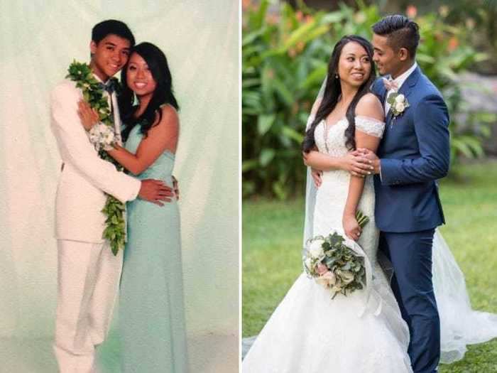 Ginelli and John posed for prom photos in 2009 and wedding photos in 2019.