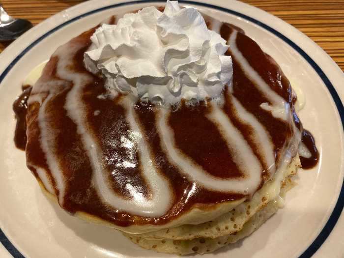 Cinn-A-Stack Pancakes -$4.99, half-stack