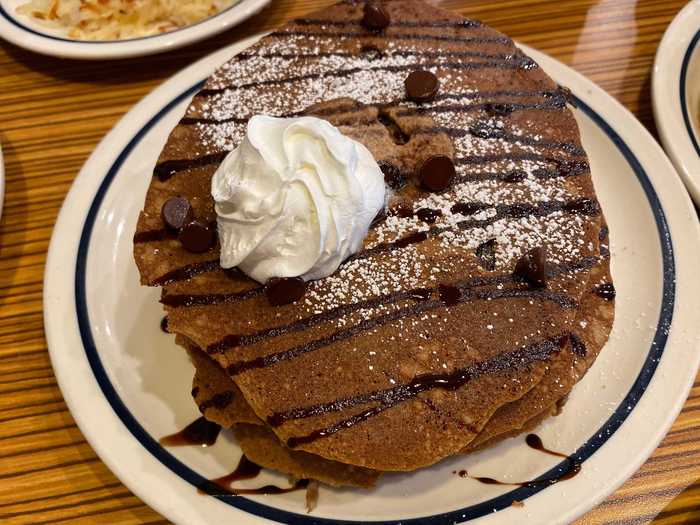 Chocolate chocolate-chip pancakes -$10.99 full-stack