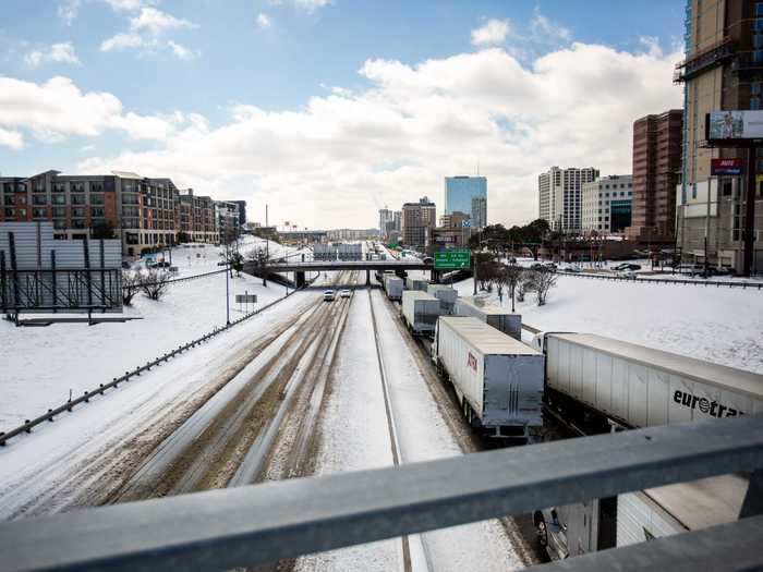 The Texas Department of Transportation in Austin warned people to not drive on the icy roads and said that "crews are working 24/7 to keep up; blading, then treating roads, bridges, and overpasses."