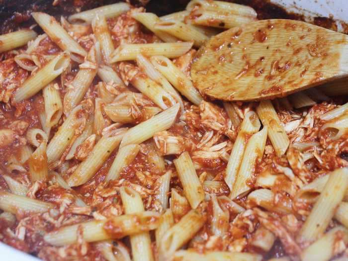 I mixed my cooked pasta with the chicken and set the slow cooker to the warm setting.