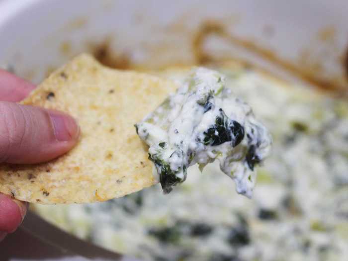 I served the spinach and artichoke dip with tortilla chips.