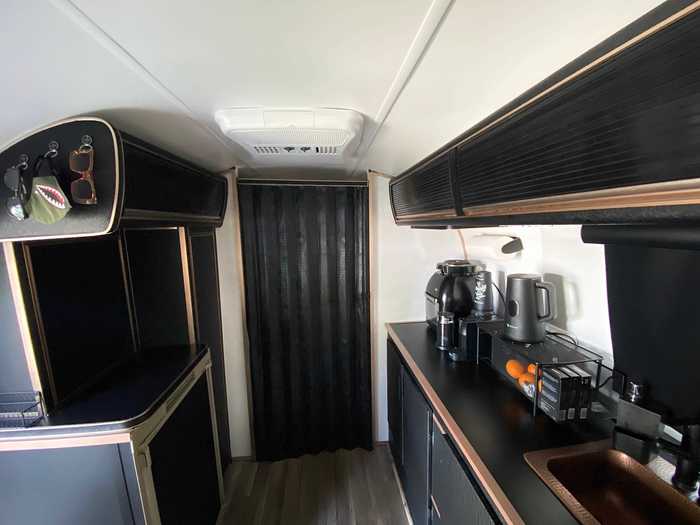 George gave the Airstream a striking, all-black interior.