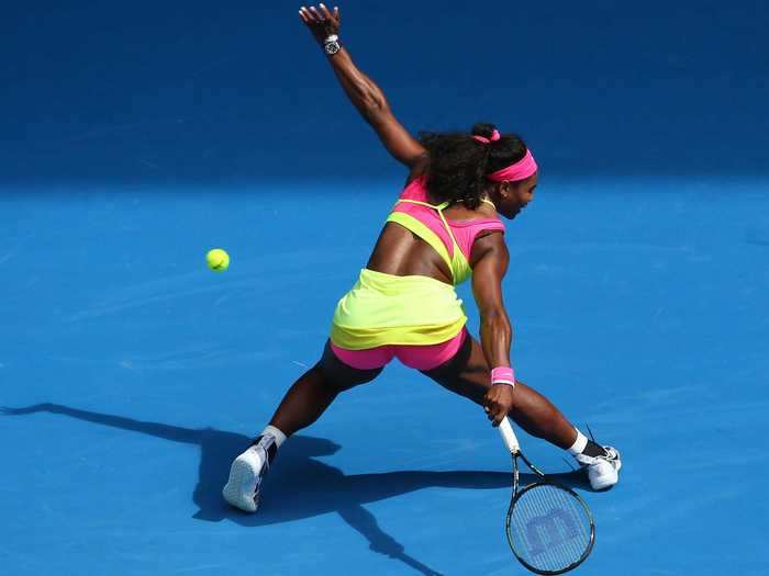 She donned a neon-green showstopper at the 2015 Australian Open.