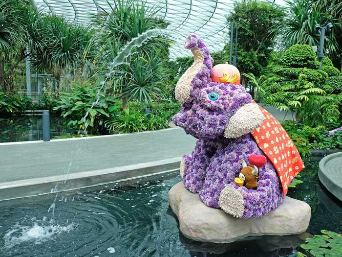 The Canopy Park had some whimsical touches like this purple elephant made of flowers.