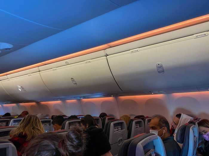 When it was time to land, orange lights illuminated the cabin to gently wake passengers.