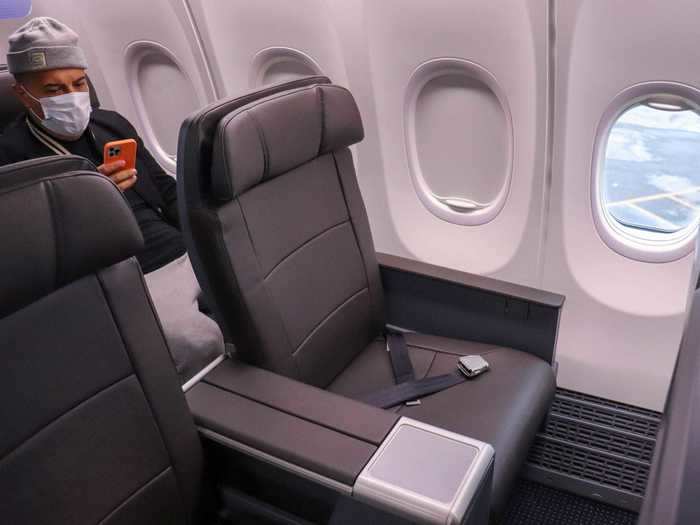 First class seats are large recliners with 37 inches of pitch and 21 inches of width.