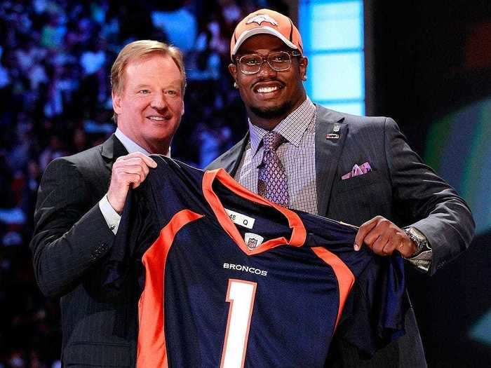 Von Miller was selected second overall by the Denver Broncos out of Texas A&M. Miller was even projected to be a top-five prospect in the 2010 draft but stayed in college for his senior year and declared for the 2011 draft with just as much esteem.