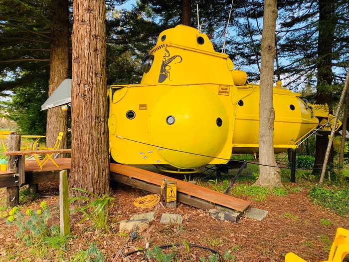 Painted a bright shade of yellow, the radar domes, hot tub, and silo now resemble an underwater vessel.