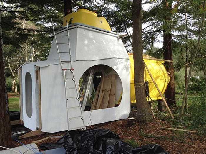 Working from sketches in his diary, Keith used sheets of plywood to create the shape of the main cabin and upper deck.