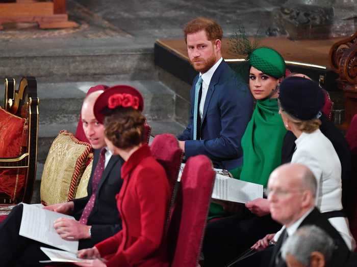 March 2020: They also attend the Commonwealth Day service alongside Prince William and Kate Middleton, but the mood is noticeably "frostier."