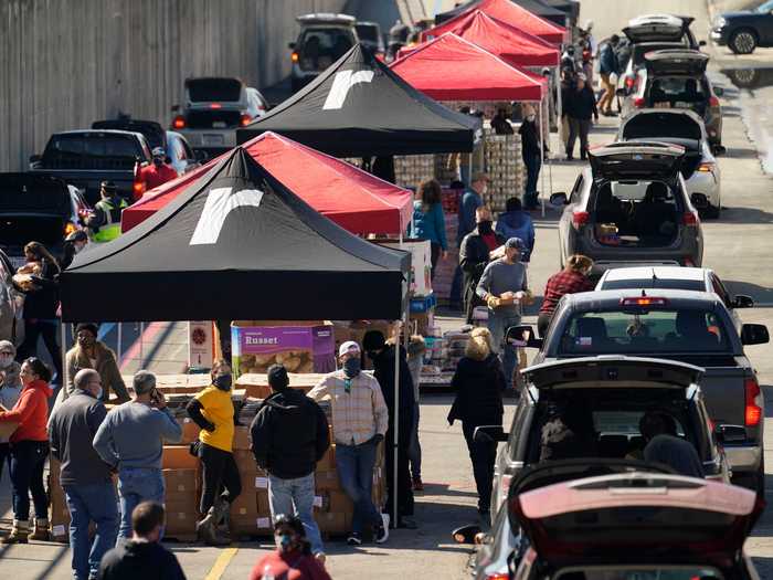 In San Antonio, food banks organized drive-through food and water sites.