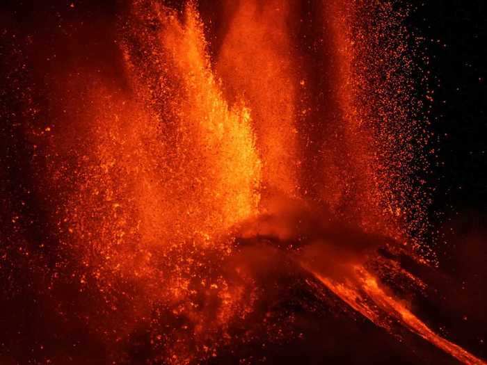 Hot lava continued to shoot out of the volcano