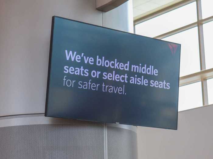 Another difference from this terminal compared to Houston was the digital signage. All the Delta informational screens had rotating messages showing what the airline was doing to keep travelers safe.