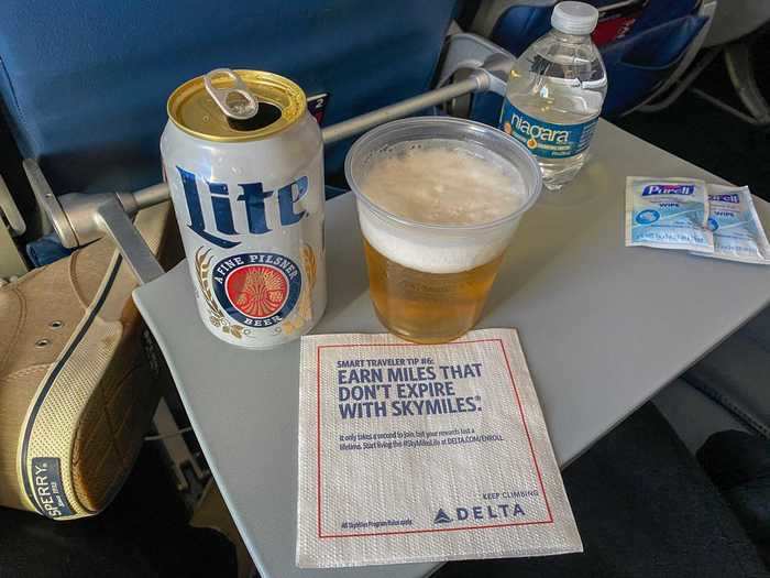 Delta Comfort+ passengers, of which I was one, were also offered complimentary beer or wine. I waited until one of the later flights to imbibe but it was odd that alcohol was being offered but not soft drinks like a Coke or seltzer.