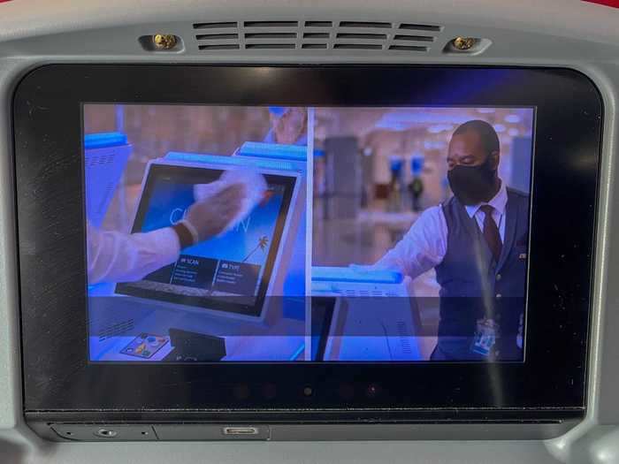 Our aircraft was equipped with in-flight entertainment systems, which Delta used to show a video about the new health and safety protocols being undertaken.