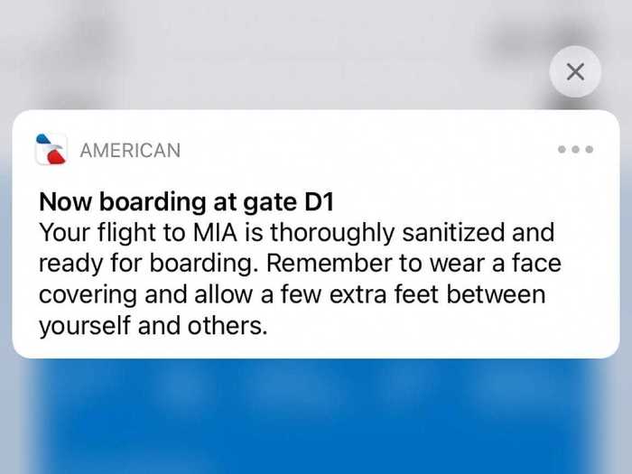 American does, however, send a push notification to those with the airline