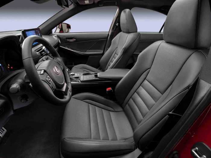 The interior is trimmed in leather and the steering wheel has F Sport Performance badging.