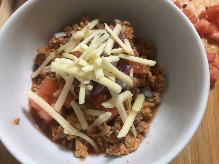 We then brought all the ingredients together into two bowls and enjoyed our meal.