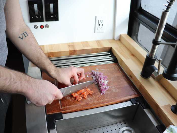 After the countertops were cleared, I started to cut the vegetables.