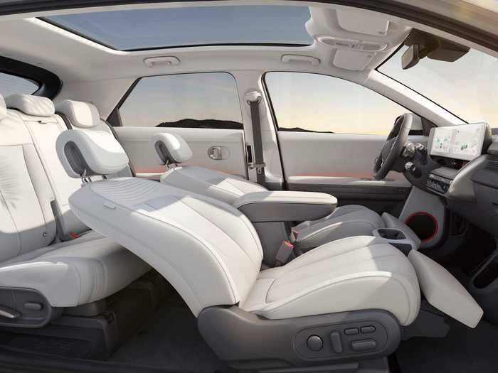 The electronically-adjustable front seats can recline quite far.