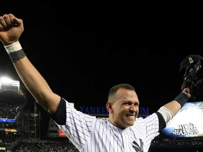 Alex Rodriguez won his first World Series title with the Yankees in 2009, batting .365 in the postseason with six home runs, one of which came in the World Series.