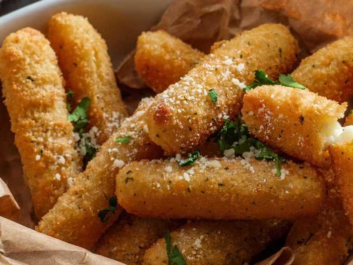 Crispy mozzarella sticks are easy to make in the air fryer.